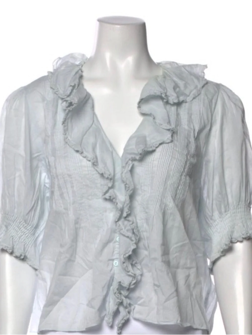 Doen Henri Top in Alice Blue Ruffle V-Neck Blouse